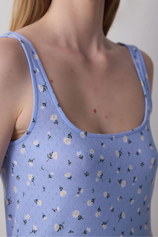 Daisies Pointel Şortlu Açık Mavi Pamuklu Pijama Takımı - 2