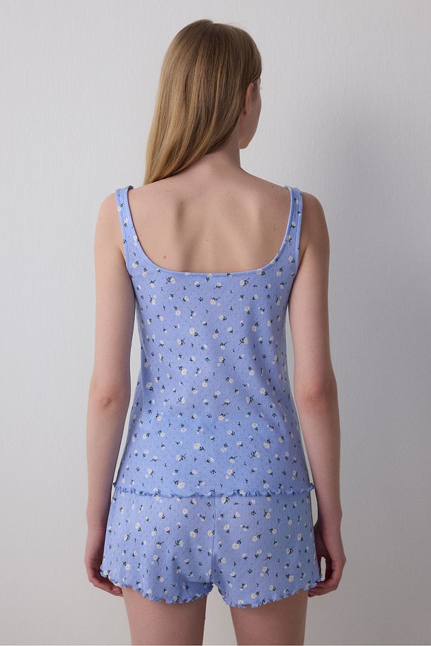 Daisies Pointel Şortlu Açık Mavi Pamuklu Pijama Takımı - 4