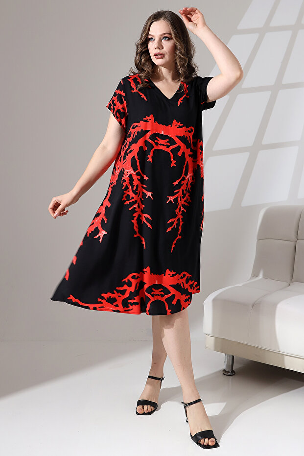Likapa Summer Large Size Viscose V-Neck Short Sleeve Dress 2688