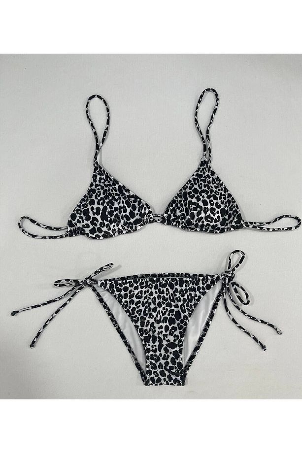 Kadın Leopar Siyah Boyundan İp Bağlamalı Üçgen Bikini Takımı HZL25S-LC5005 - 6