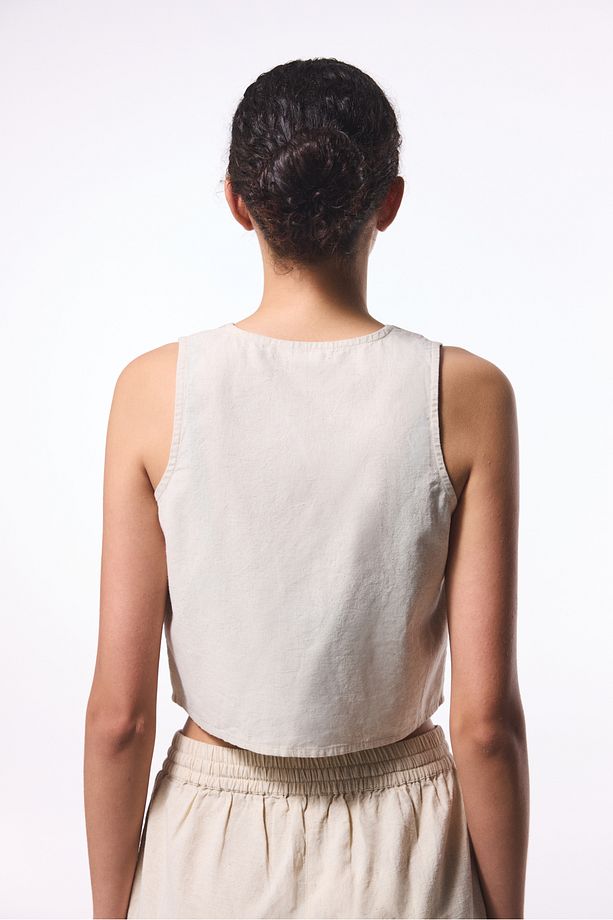 Taş Rengi Boho Keten Üst - 2