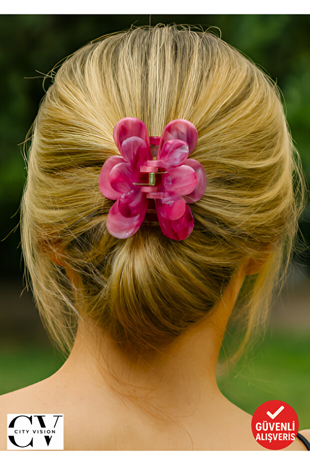Sparkly Pink Flower Bone Peg Buckle – Casual & Stylish Hair Accessory