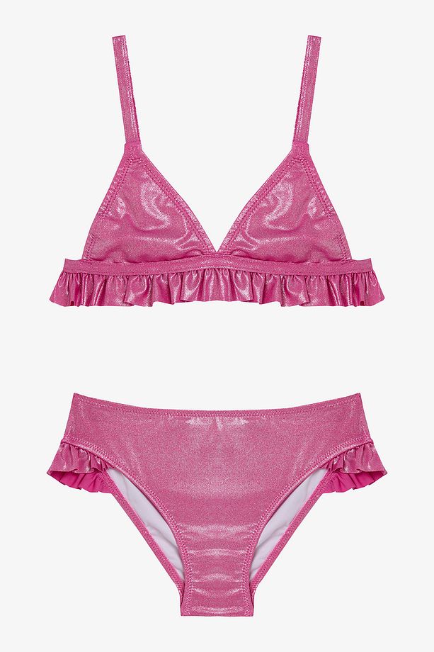Pembe Kız Çocuk Shiny Üçgen Bikini Takımı - 1