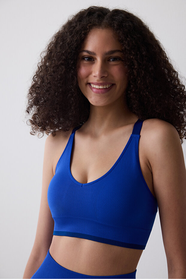 Cobalt Blue Light Support Contrast Seamless Sports Bra