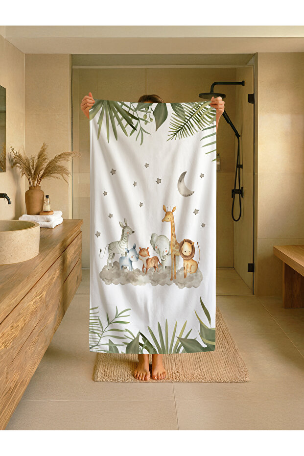 Safari Cute Animals Patterned Children's Beach - Sea - Pool Towel Tlaph-041