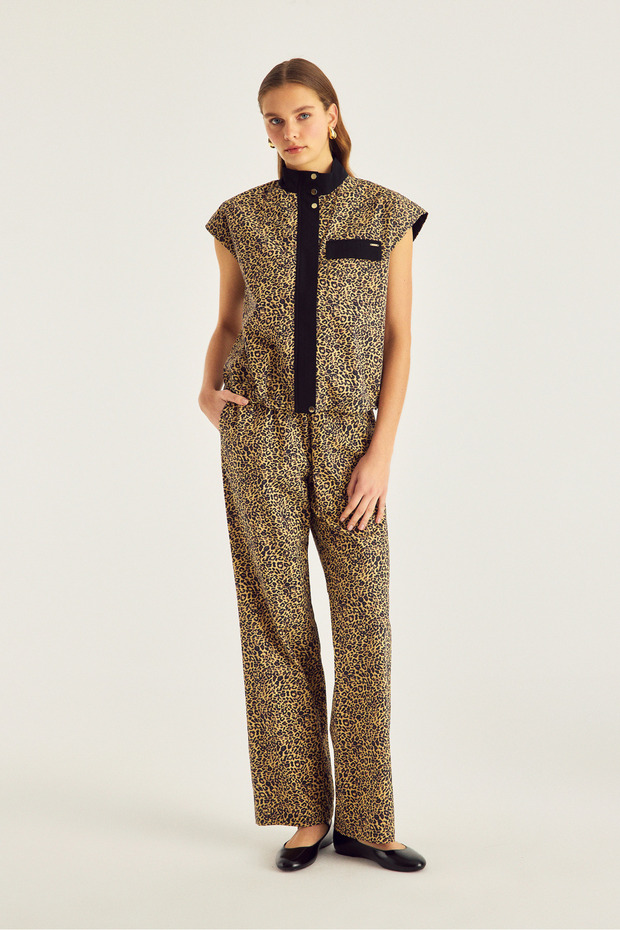 Leopard Pattern Poplin Casual Pants - 1