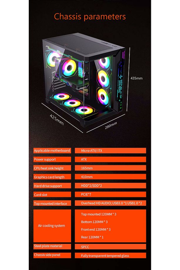 Sirius Black ARGB Panel 7x Fan Kumanda ve Kontrolcü ATX Boş Bilgisayar Kasası Siyah - 7