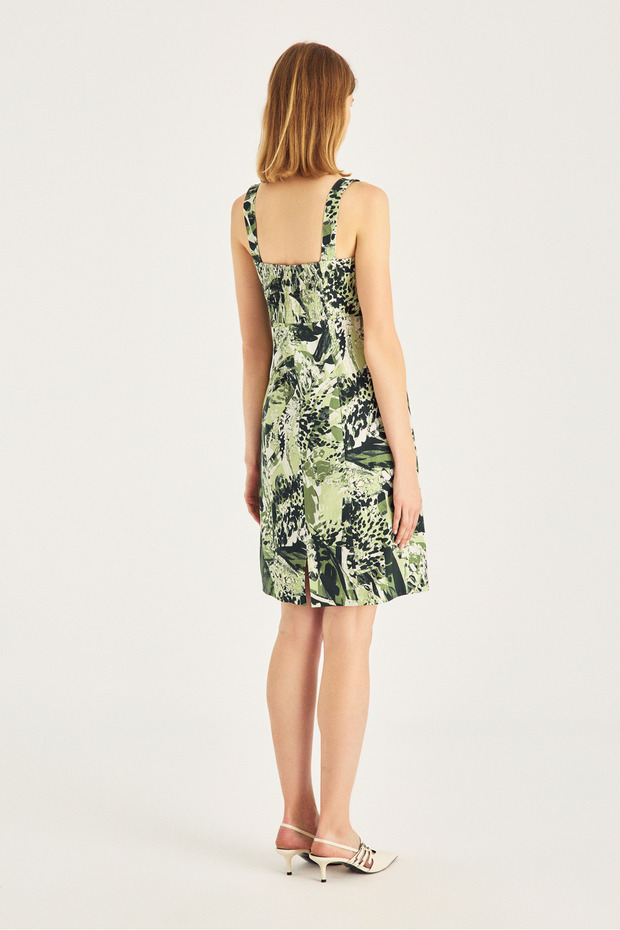 Desenli Askılı Elbise - 6