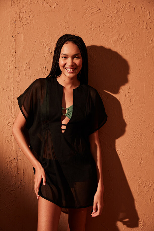 Siyah Basic Kaftan - 1