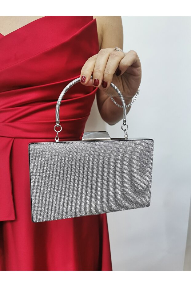 Women's Big Stoned Platinum Evening Dress Clutch Portfolio Chain Strap Handheld Wedding Engagement Night Shoulder Bag