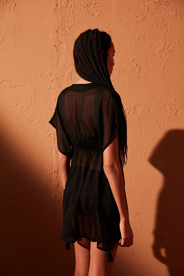 Siyah Basic Kaftan - 5