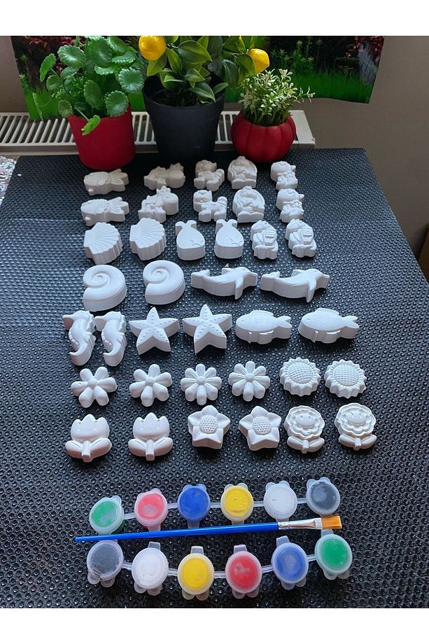 38 Adet (3D) Hayvanlar ve Çiçekler Taş Boyama Figür Çocuk Gelişimi Etkinlik Taş boyama seti - 3