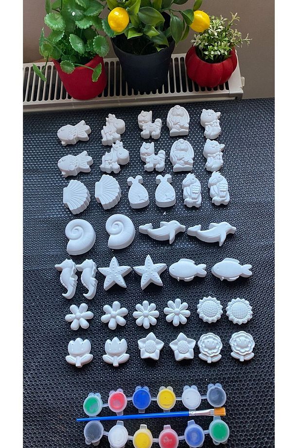 38 Adet (3D) Hayvanlar ve Çiçekler Taş Boyama Figür Çocuk Gelişimi Etkinlik Taş boyama seti - 1