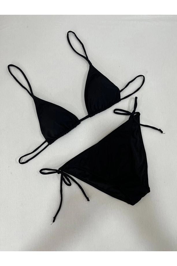 Kadın Siyah Boyundan İp Bağlamalı Üçgen Bikini Takımı HZL25S-LC5005 - 3