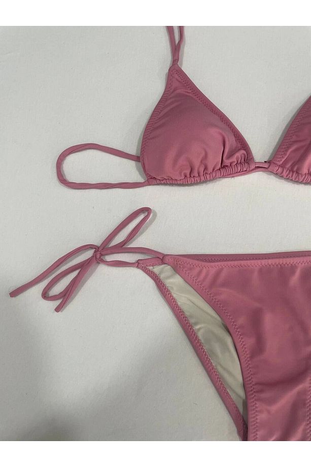 Kadın Gül Kurusu Boyundan İp Bağlamalı Üçgen Bikini Takımı HZL25S-LC5005 - 3