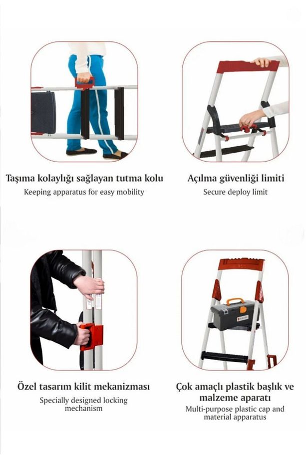 Dayanıklı Metal Merdiven 4+1 Siyah Geniş Basamaklı Ev Ve Iş Merdiven - 3
