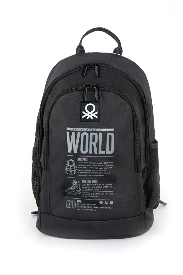 "The World" Double Compartment School Backpack Black / 03830