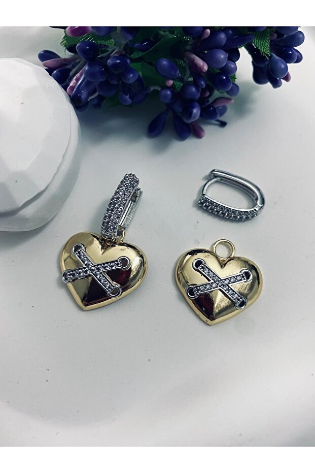 Gold Zircon Stone Xoxo Model Special Design Heart Earrings