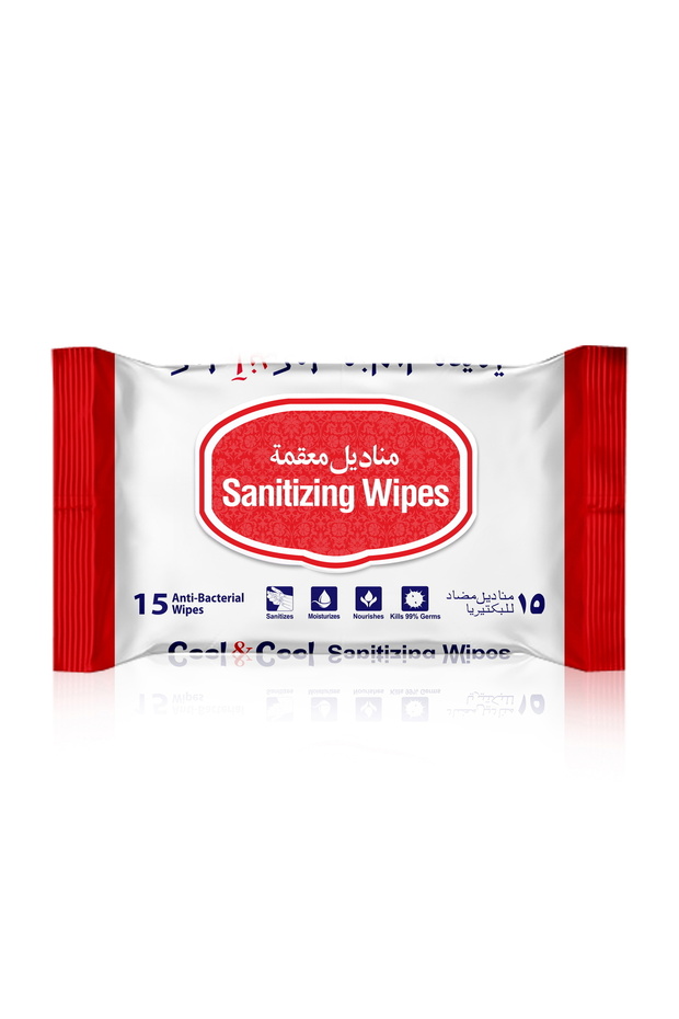 Sanitizing Wipes 15 pcs – Kills 99.9% of Germs, Alcohol-Based, Quick Clean for Hands & Surfaces,