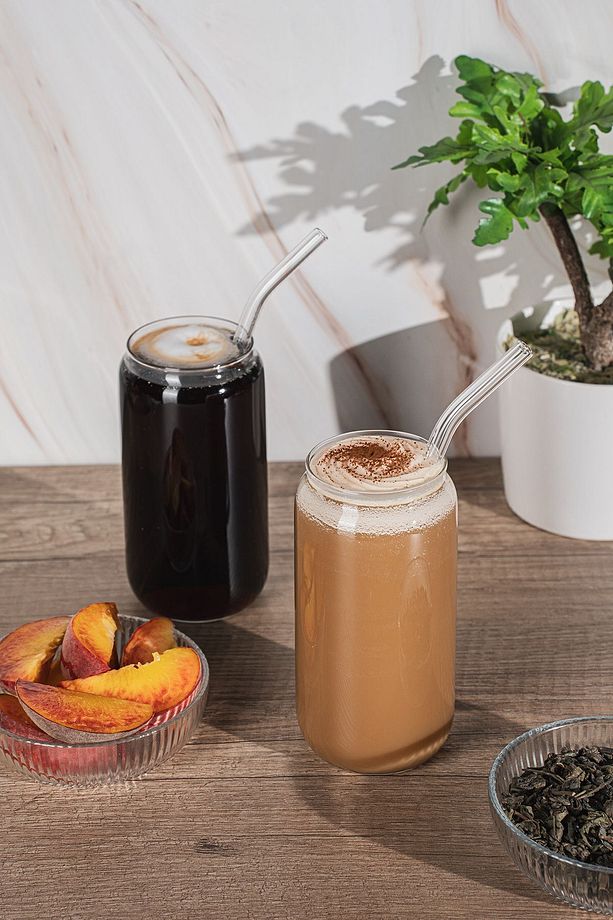 Fizzy 2'li Pipetli Colabox Isıya Dayanıklı Borosilikat Cam Kokteyl ve Meşrubat Bardak 420CC - 5