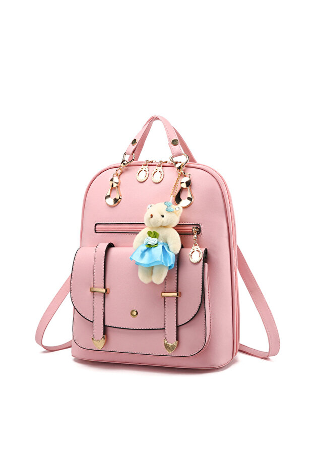 حقيبة ظهر من الجلد الصناعي باللون الوردي - 1