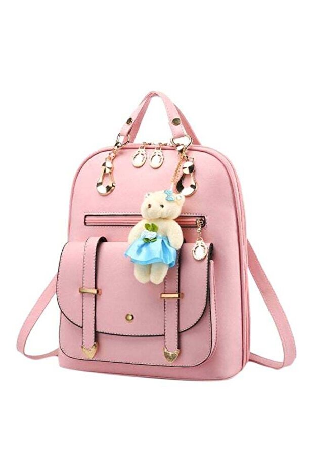 حقيبة ظهر من الجلد الصناعي باللون الوردي - 2