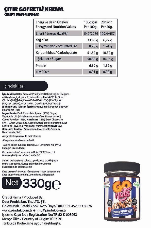 GO NUTS ÇITIR GOFRETLİ BİTTER KREMA 330 GR - 6