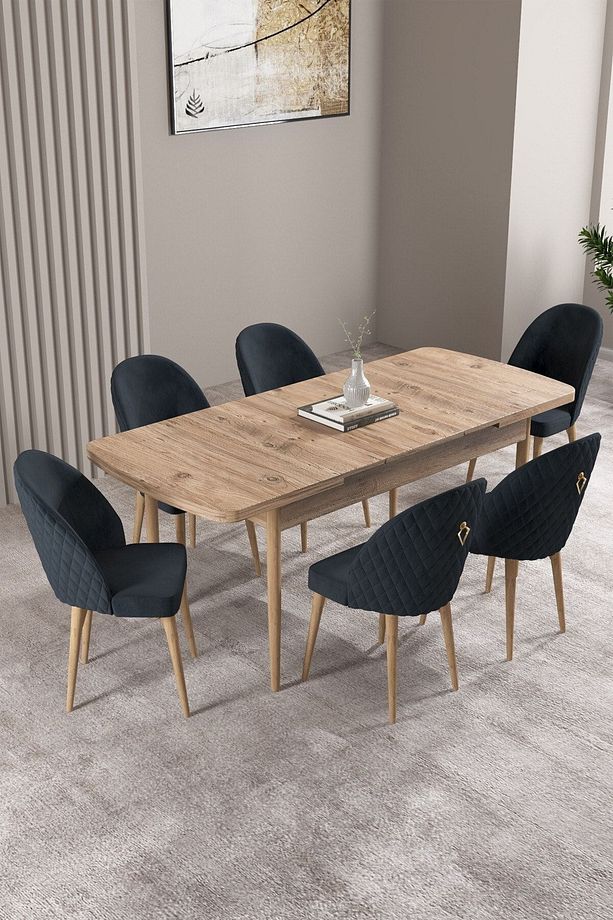 Milas Atlantik Çam 80x132 Mdf Açılabilir Mutfak Masası Takımı 6 Adet Sandalye - 2