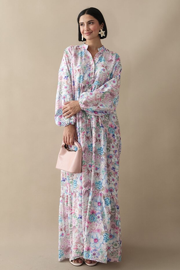 Nergis Çiçeği Lila Mango Elbise - 5