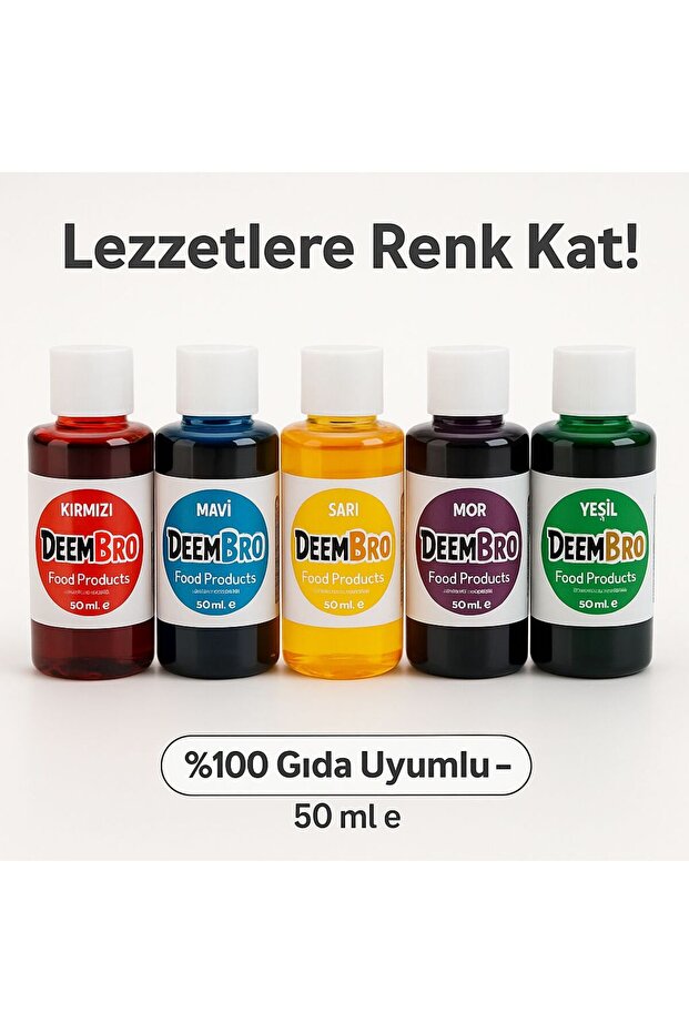 Gıda Boyası Seti 5 Adet 5 Renk 50 Ml X 5 Adet Toplam 250 Ml Sıvı Gıda Boyaları Sıvı Gıda Boyası - 3
