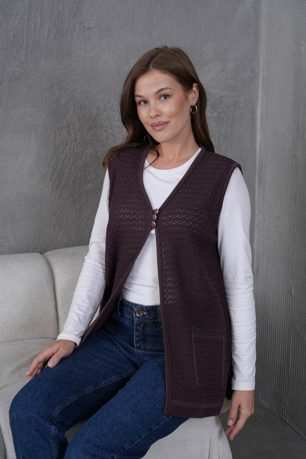 Triko Ajurlu Merserize Yelek - 5