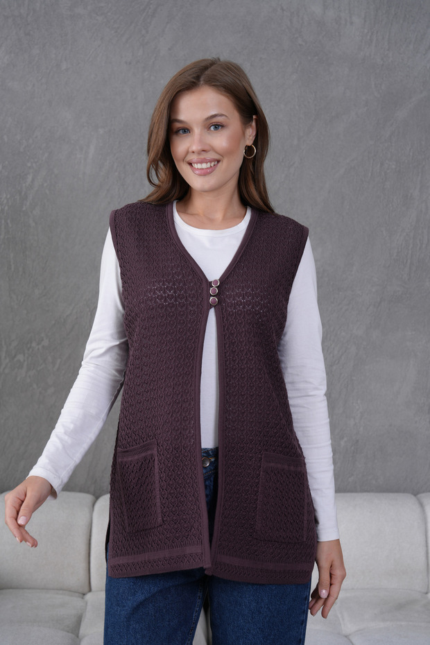 Triko Ajurlu Merserize Yelek - 7