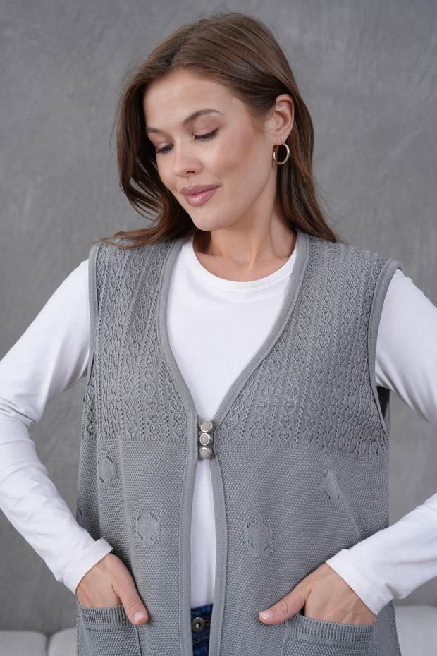 Triko Ajurlu Merserize Yelek - 5