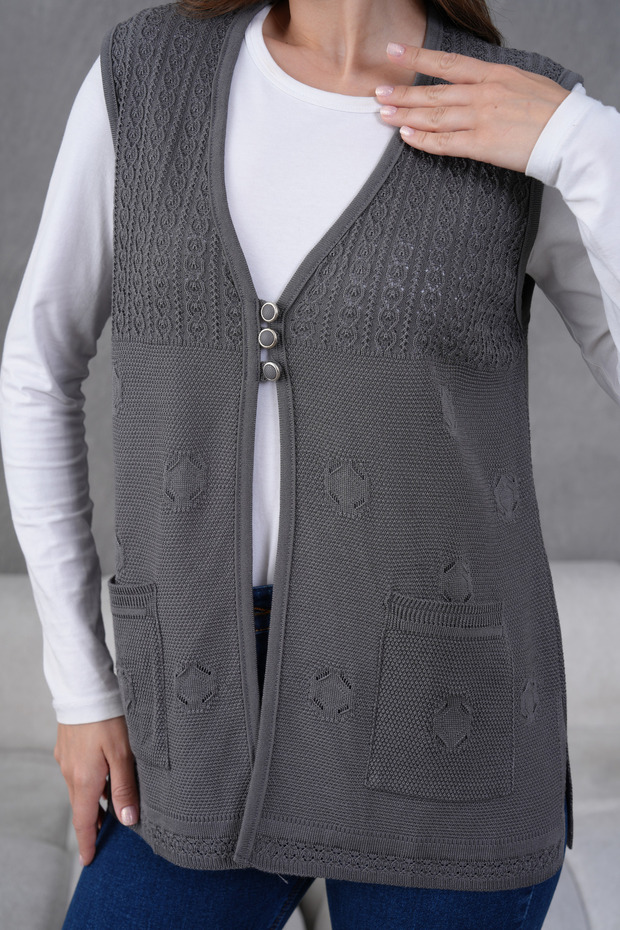 Triko Ajurlu Merserize Yelek - 1