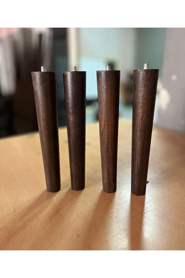 20 Cm Koyu Meşe Konik Ahşap Mobilya Koltuk Berjer Puf Komodin Ayağı 4 Adet Aparatlar Ve Vidalar - 2