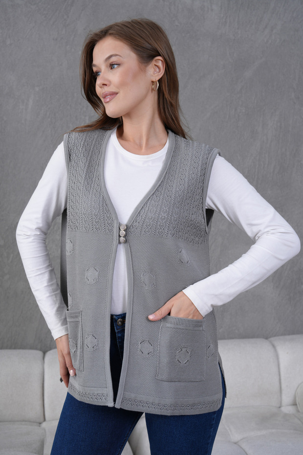 Triko Ajurlu Merserize Yelek - 4