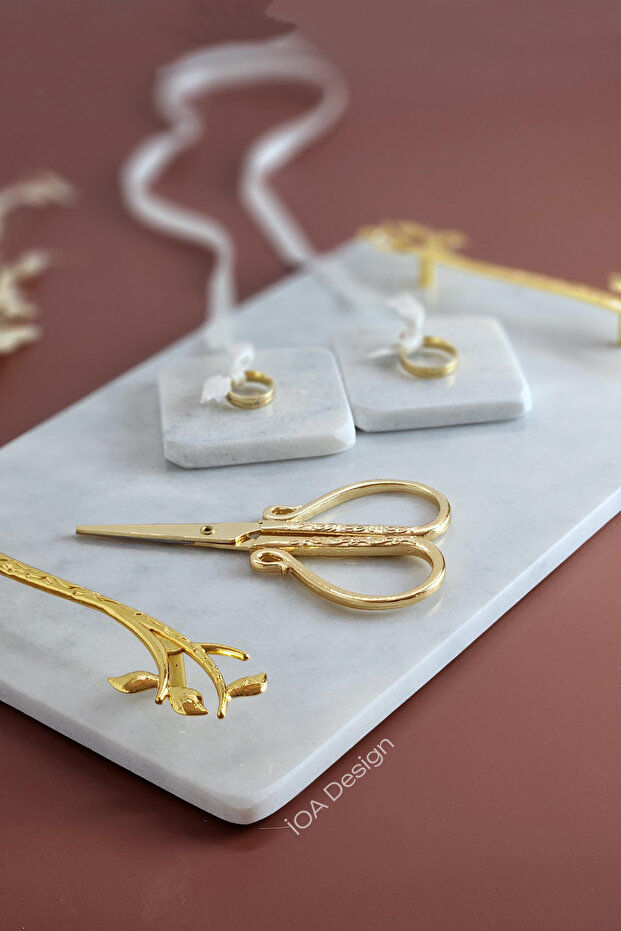 Akasya - Gerçek Ince Mermer Söz/nişan Tepsisi (32X20 CM) Makas 2 Adet Çıkarılabilir Yüzüklük - 2