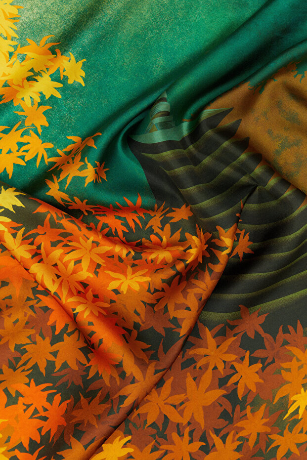 وشاح من نسيج التويل بنقشة الزهور الخضراء - 3