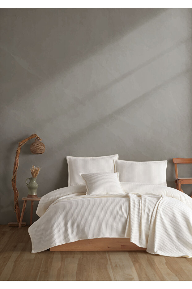 %100 Pamuklu Örgü Desenli Çok Amaçlı Yatak Örtüsü | 220x230 - 5