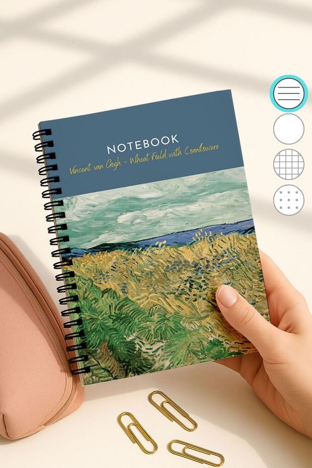 Van Gogh A5 Spiral Line School Notebook, 50 Sheets 100 Pages, Cardboard Cover Notepad, Flowers