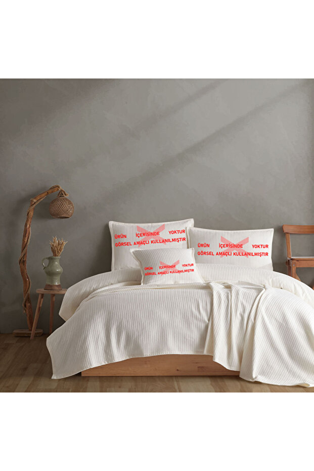 %100 Pamuklu Örgü Desenli Çok Amaçlı Yatak Örtüsü | 220x230 - 3