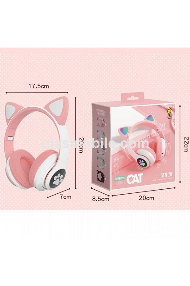 Vilya Kedi Kulağı Detaylı Bluetooth Kablosuz Kulaklık Çocuk Oyuncu Beyaz Pembe - 2