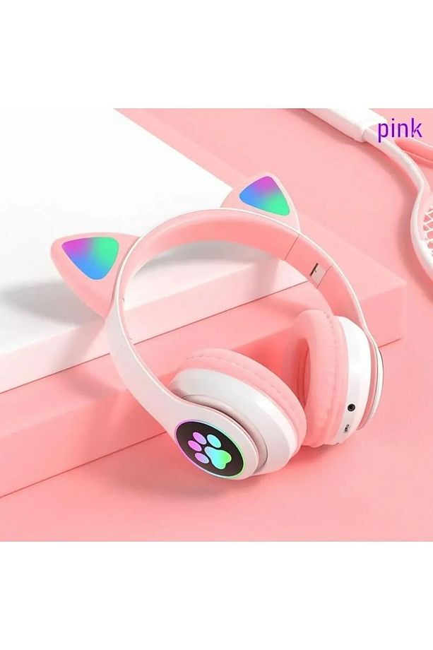 Vilya Kedi Kulağı Detaylı Bluetooth Kablosuz Kulaklık Çocuk Oyuncu Beyaz Pembe - 1