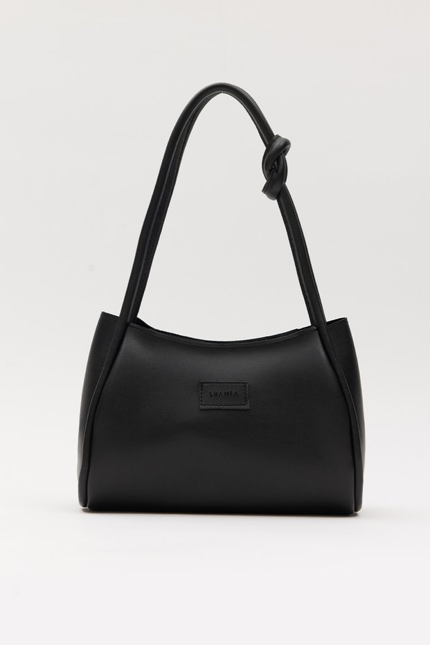 Black D28 Knot Strap Detailed Single Zipper Large Internal Volume Stylish Daily Women's Shoulder Bag