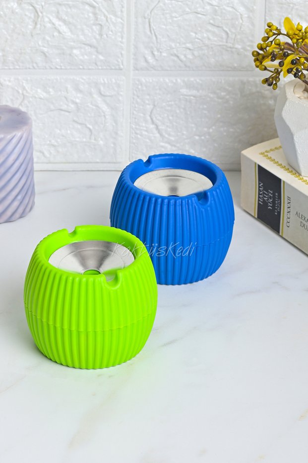 Set of 2 Odorless Metal Lid Chubby Ashtray