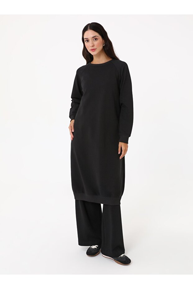 Bisiklet Yaka Diz Altı Sweatshirt - Siyah - Benin - 7