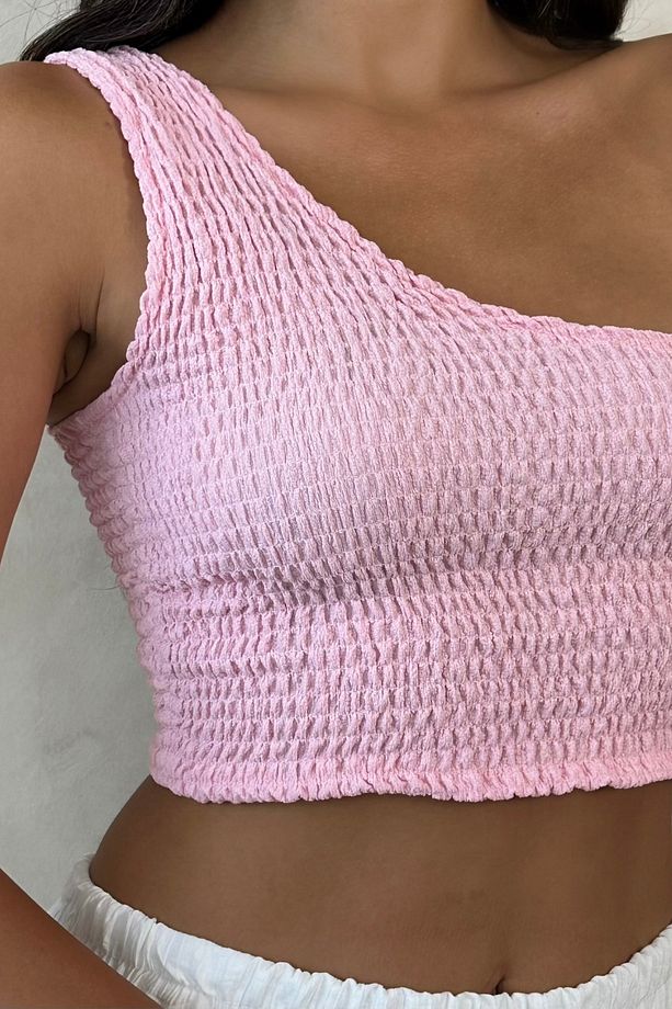 Bürümcük Kumaş Gipe Detaylı Tek Omuz Crop / Bluz - 1