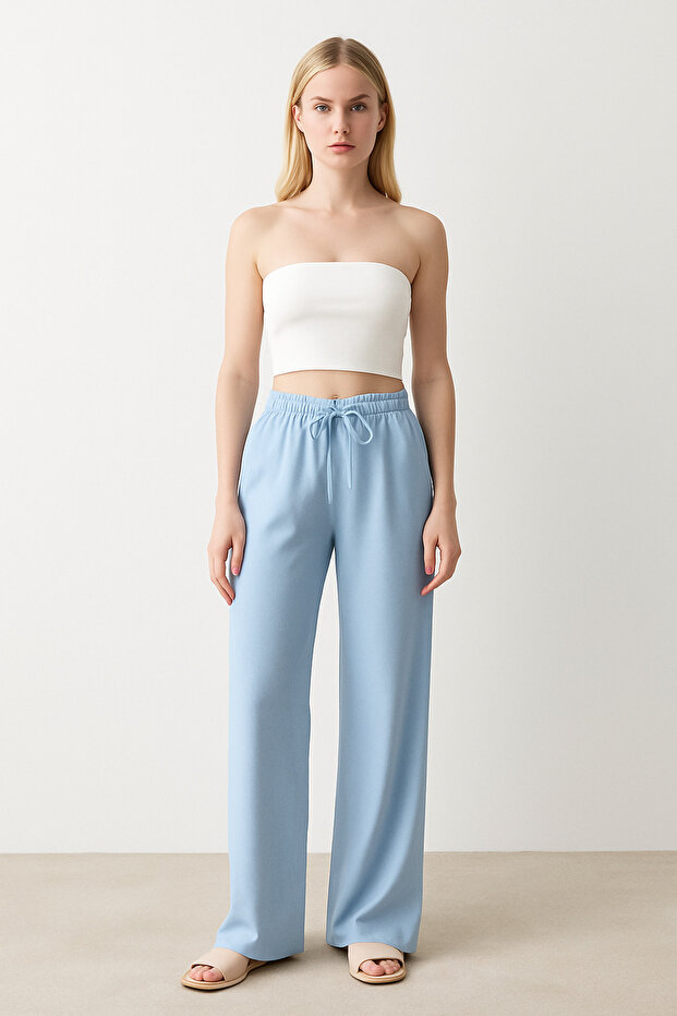 Blue Cotton Linen Trousers