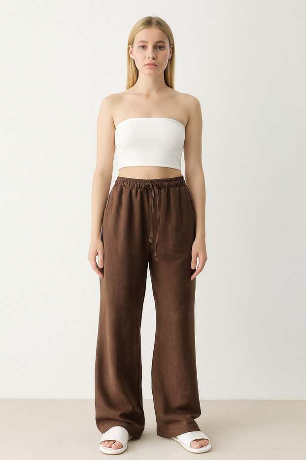 Brown Cotton Linen Trousers