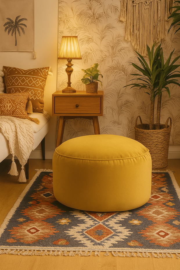 Rantos Yuvarlak Puf Sarı - 1